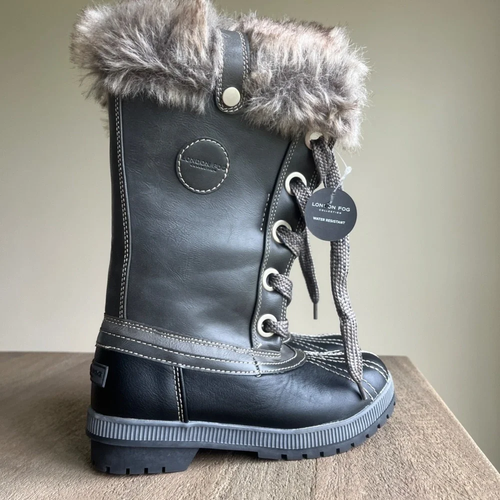 KIDS London Fog Melton Boots, Size 7, Black and Gray
